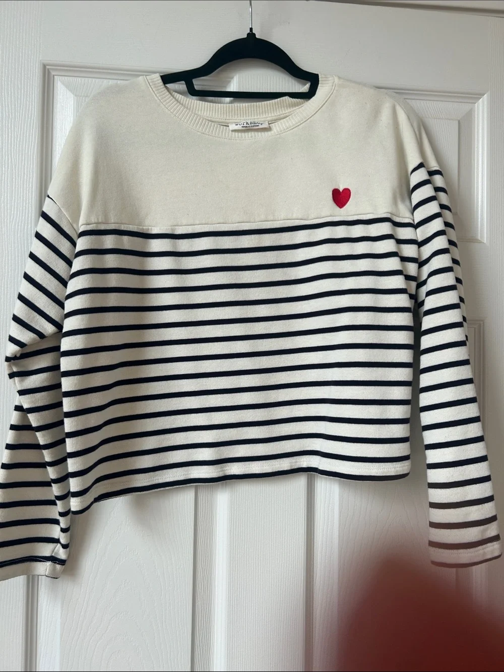 Workshop Republic Clothing Cream and Navy Striped Sweater with Red Heart - Picture 1 of 1